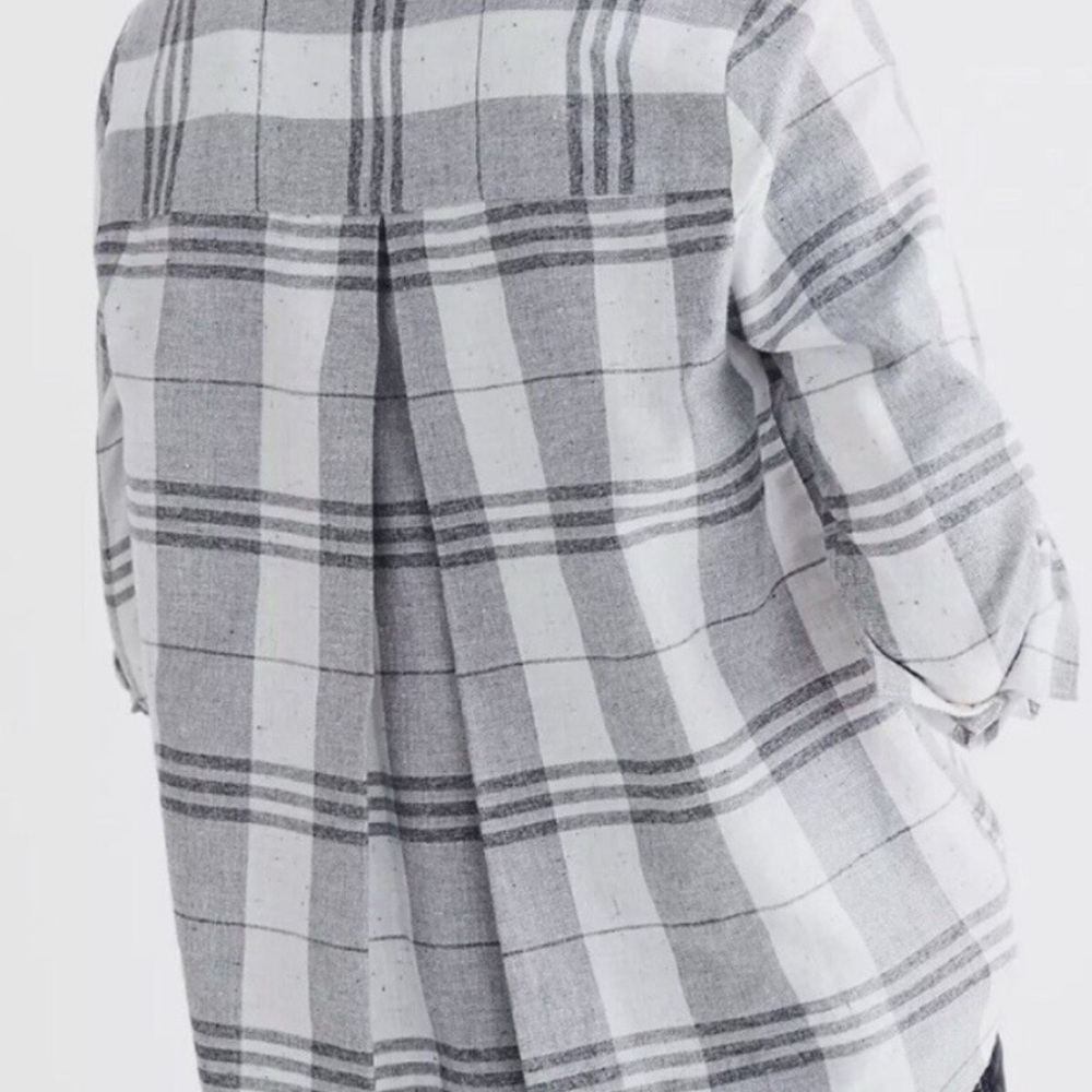 NWT Madwell Grey Plaid 100% Cotton Button Down Collarless - Picture 5 of 7